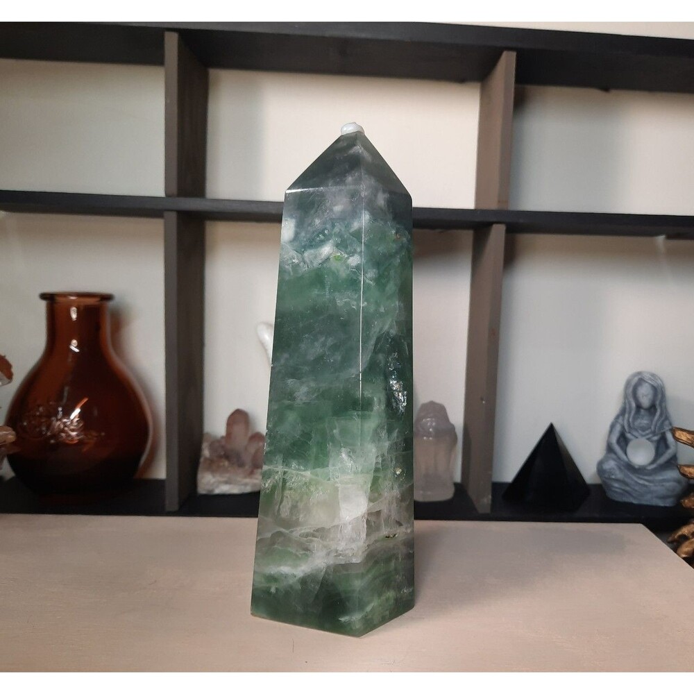 1.9lb Green and Blue Rainbow Flourite Quartz Crystal Tower